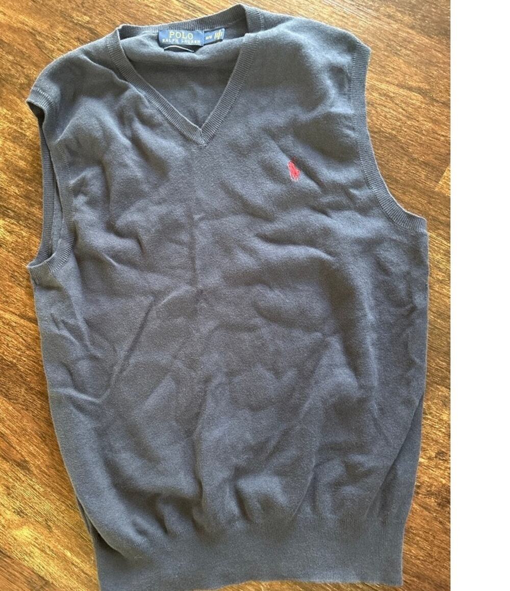 Polo Ralph Lauren V-Neck Navy Pima Cotton Knit Sweater Vest Mens Size Medium